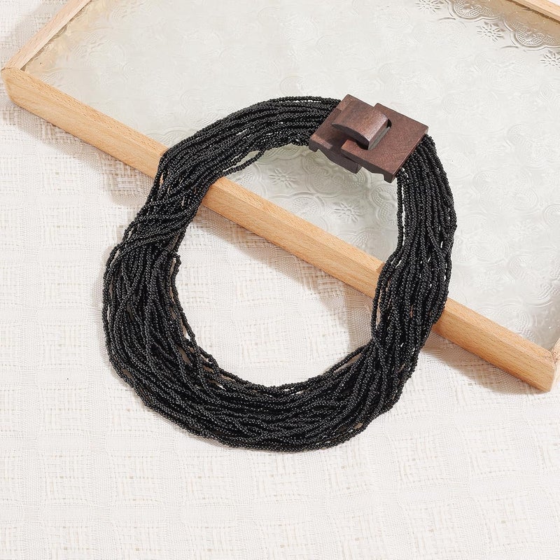 Coiris Beaded Strand Necklace for Women Boho Chunky Beaded Strand Necklace Bohemian Summer Beach Necklace Jewelry for Women(N0059-Black) - Image 3